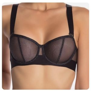 BNWOT DKNY BALCONETTE MESH SPARKLE ADJUSTABLE BLACL BRA
